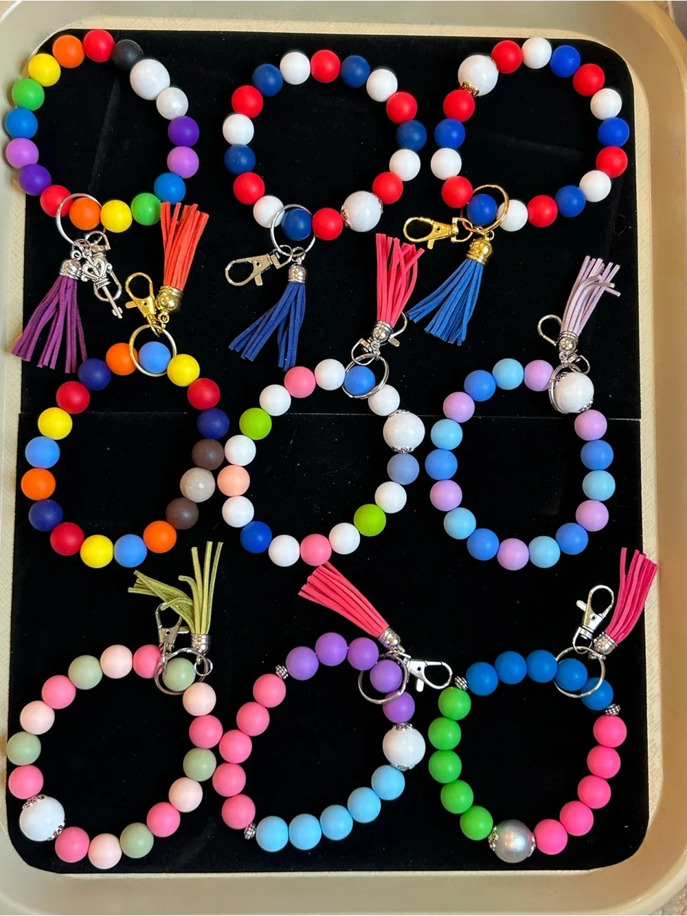 Beaded Keychains / wristlets / bag charms - WHOLESALE LOT OF SEVENTY (70)